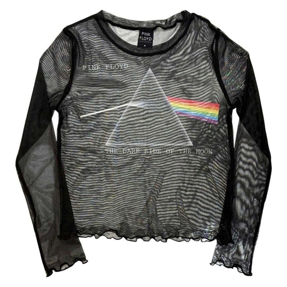 Pink Floyd Womens/Ladies DSOTM Courier Mesh Long-Sleeved Crop Top / Black